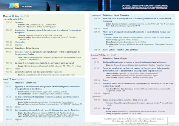 Programme Journées de Bordeaux sur la pratique de l’ergonomie 16, 17, 18 mars 2022