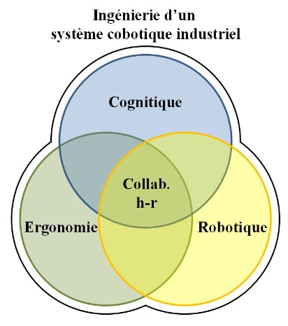 schéma de l'aspect interdisciplinaire de la conception en cobotique (moulières -seban, 2017, p94)