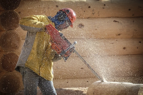 découpe à la tronçonneuse construction en bois