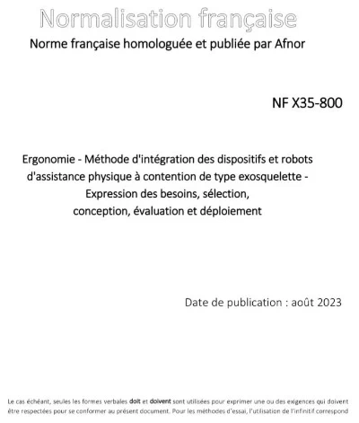 Norme NF X35-800 méthode d'intégration des DAPac RAPac exosquelette